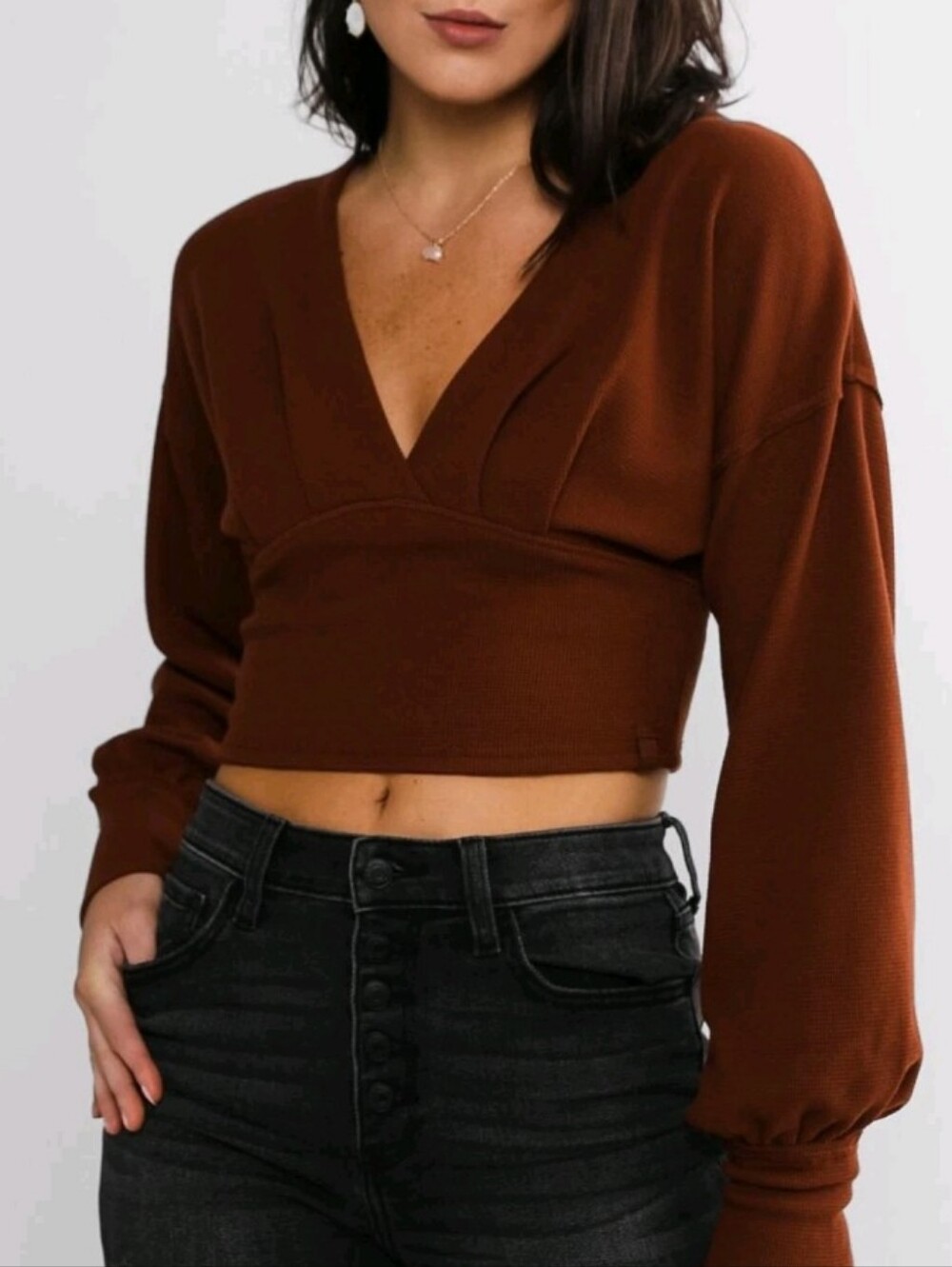 Free People Cropped Rust Brown/orange Long Sleeve Sweatshirt